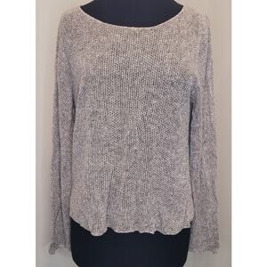 Eileen Fisher Cropped Linen Sweater – Scoop Neck – Open Weave – M – Oatmeal